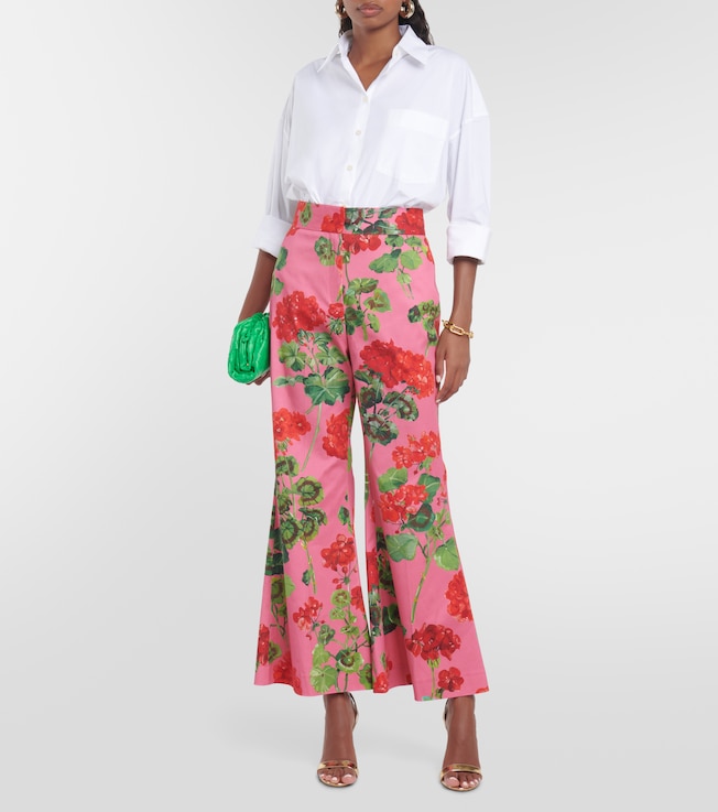 Oscar de la Renta Floral high-rise cotton-blend flared pants